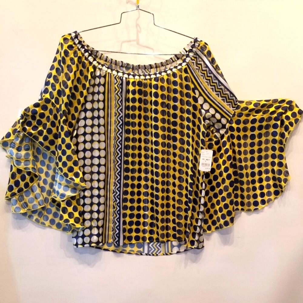 Oolala NEW Yellow Polka Dot Off Shoulder Boho‎ Blouse Size L